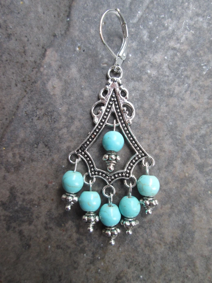 Pendientes Araña Turquesa Boho Chic con Tapa Trasera Plata de Ley Foto 4 de 4