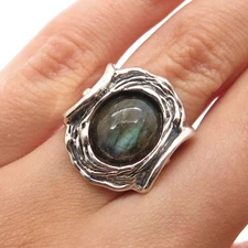 HAGIT GORALI 925 Sterling Vintage Israel Labradorite Modernist Ring Size 5.75