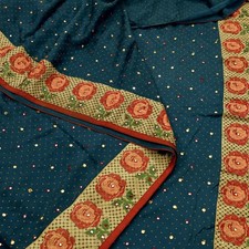 Vintage Sari Gray Pure Crepe Silk Hand Embroidered Saree 5yard Sewing Fabric