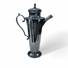 Vintage Art Deco Style Chrome Cocktail Shaker w/ Swirl Handle & Finial Lid