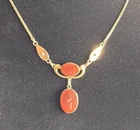 VTG Van Dell Carnelian Pendant Necklace Bezel Chain Spring Ring 12k Gold-filled