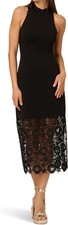 Adrianna Papell Womens Knit Zipper Midi Dress Lace Black Size 8 NWT