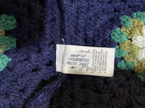 NWOT Aerie Women Square Neck Puff Sleeve Mixed Media Crochet Crop Top SZ M Navy - Picture 15 of 15