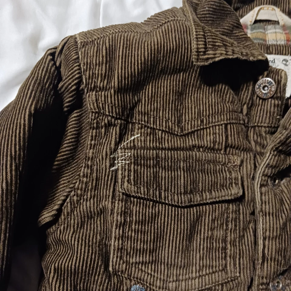 Timberland Cordoroy Winter Coat Size 3T Button Brown Lined - Image 3 of 4