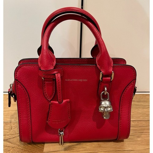 ALEXANDER McQUEEN Handbag Leather Tote Bag With Skull Padlock Mini Red Used