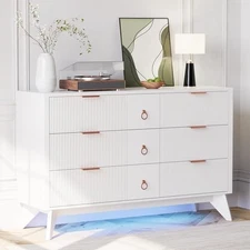 Dresser for Bedroom 9 Drawers with LED Light 55" Wide Fluted Chest of Drawers