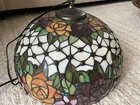 Vintage Tiffany-Style 16" Rose Stained Glass Pendant Lamp Shade - Dual Socket