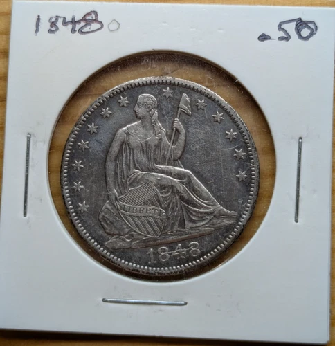 1848o seated liberty half dollar AU details?