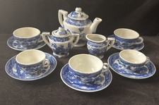 Blue Willow Child s Toy Tea Set 13 Pcs 2 Lids Made In Occupied Japan c1945-52