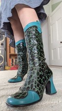 RARE Vintage Green Leopard Print Boots Size 5