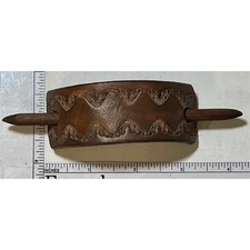 Handmade Leather Hair Barrette with Wooden Stick Brown Unisex Retro