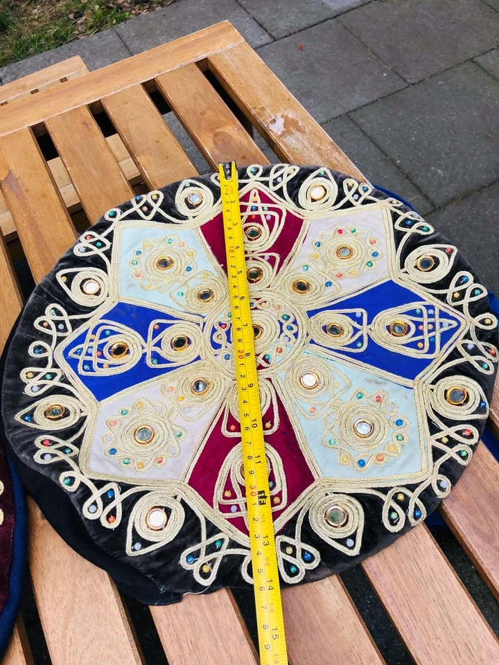 Pair of Moroccan Mirrored Hand Embellished Velvet Pillows Circle - Image 4 of 4