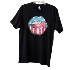 Bella Canvas Womens Large Black American Flag Lips Graphic T-Shirt Patriotic USA