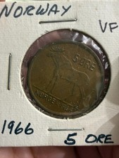 Norway 5 Ore, 1966, Bronze Coin - VF
