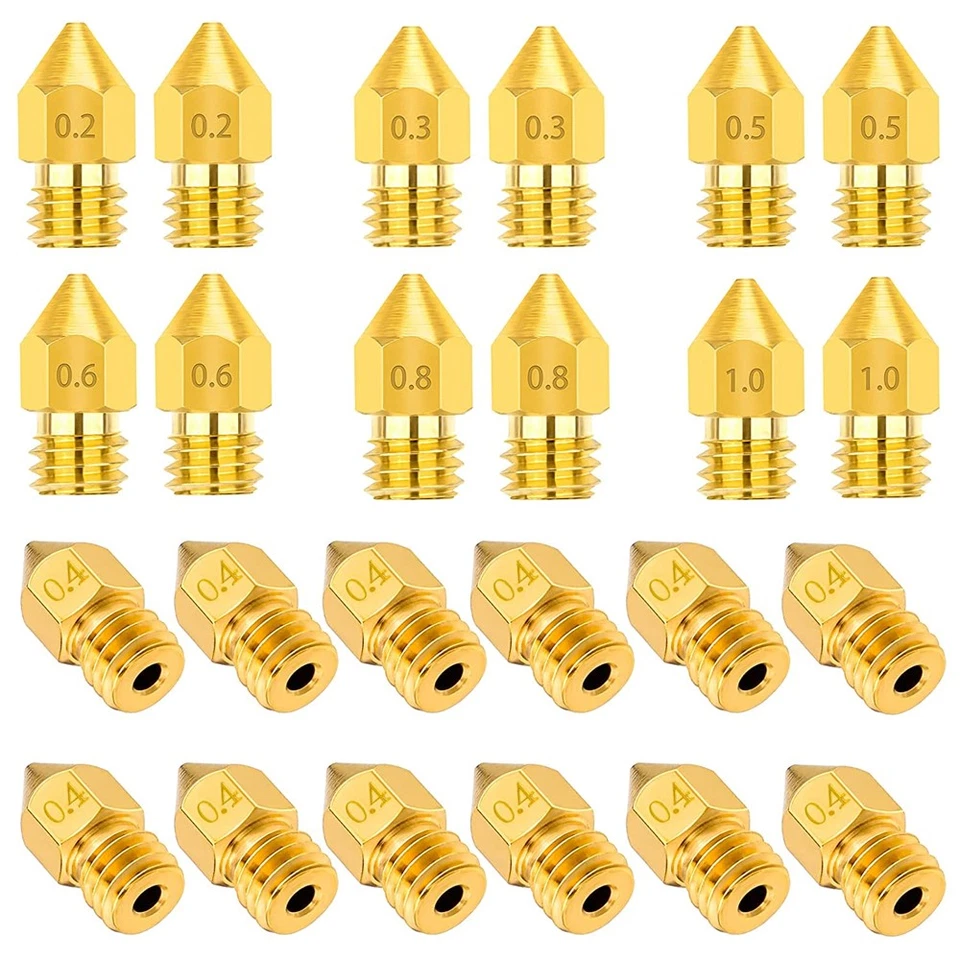 24pcs 0.2/0.3/0.4/0.5/0.6/0.8/1.0mm Messing MK8 3D Drucker Düsen Nozzle Extruder - Bild 3 von 4