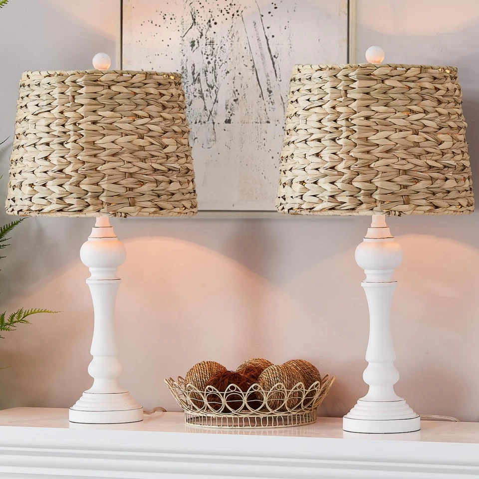 Juego de 2 lámparas de mesa de ratán boho de 26" para sala de estar, lámparas de noche costeras con... Foto 2 de 4