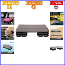 Silver/Black 28.5x14.5x4in Home Fitness Step Platform with Risers
