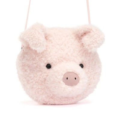 Jellycat kleines Schwein Plüschtasche, 7,5 Zoll - Umhängetasche und Schultertasche - Spaß und
