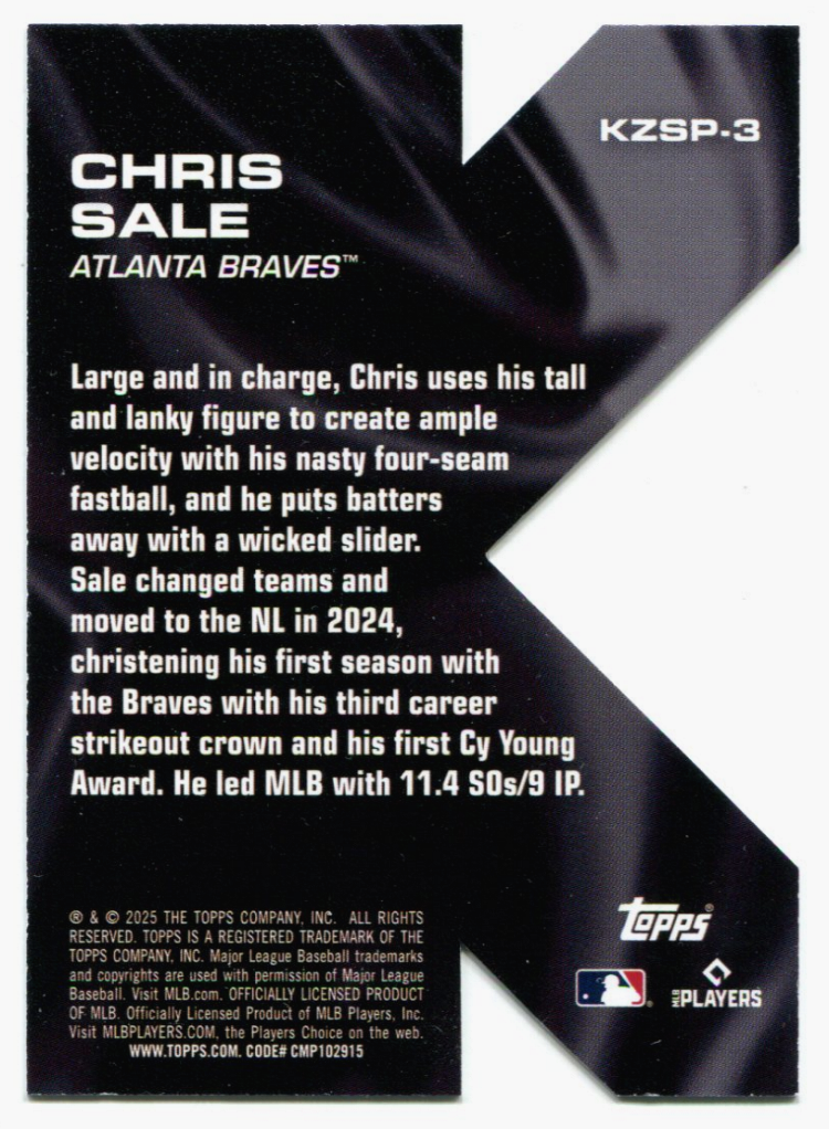 2025 Topps Series 2 Chris Sale K Zone SSP Case Hit Atlanta Braves
