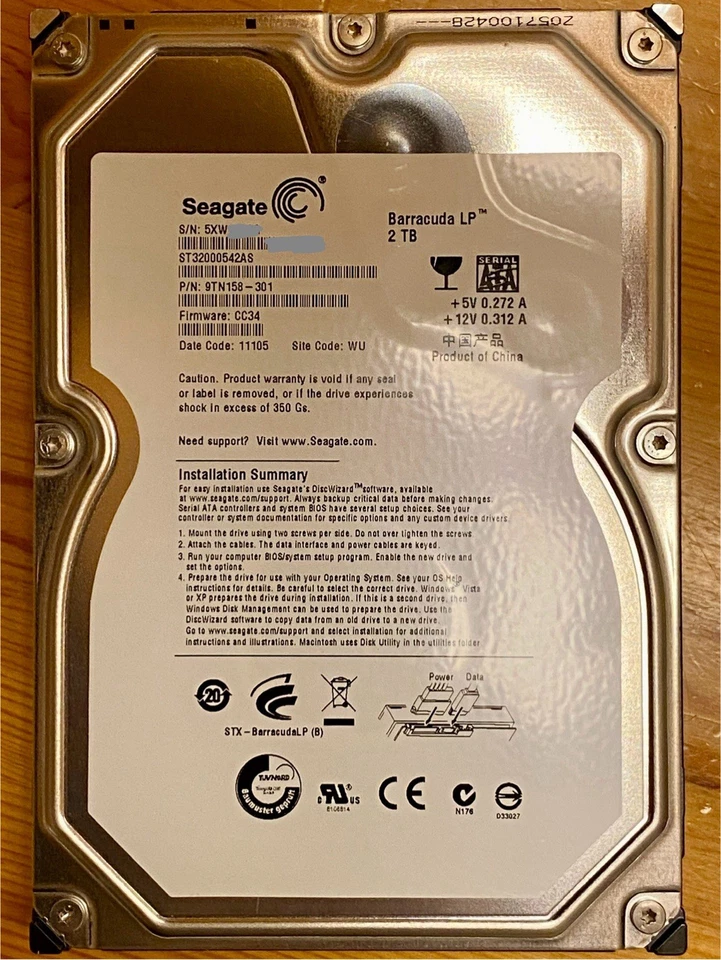 Seagate Barracuda LP 2TB ST32000542AS 3,5", Warnung neu zugewiesene Sektoren - Bild 3 von 4