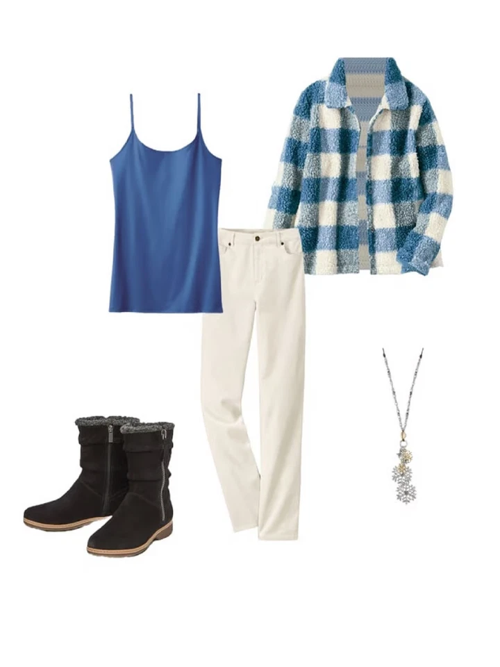 Chaqueta a cuadros Coldwater Creek para mujer Boucle color azul multi Foto 3 de 4