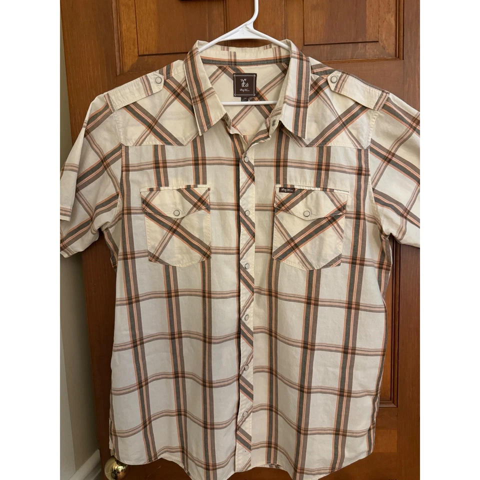 Camisa masculina manga curta creme Lifted Research Group LRG Western Pearl Snap 2XL - Imagem 2 de 4