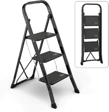 Steel Folding 2/3 Step Stool Ladder Adults With Soft-Grip Handle  330 Lbs