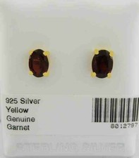GENUINE 1.86 Cts GARNET STUD EARRINGS 14K YELLOW GOLD PLATED .925 - NWT
