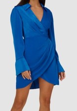 Adrianna Papell Womens Blue Collared Satin Dress Size 8