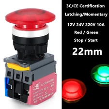 22mm Mushroom Emergency Stop Push Button Switches Start Momentary LED Red Green