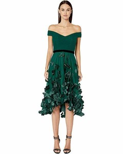 off the shoulder green midi dress