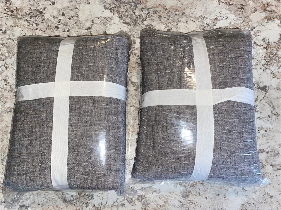 Pottery Barn Pick Stitch Fundas Artesanales Algodón/Lino Estándar ~ Juego de 2 Grises, Nuevo con Etiquetas Foto 3 de 4