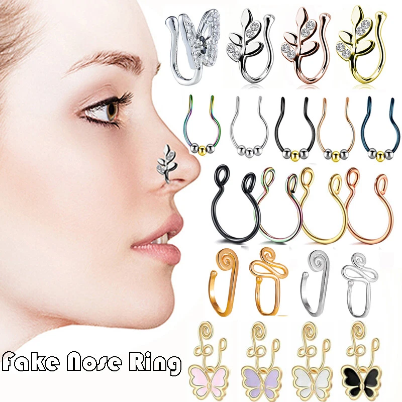 Fake Septum Ring 16g Non Pierced Horseshoe Hoop 9K 14K 18K Yellow Rose Gold  | eBay