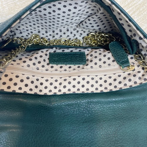 Linea Pelle LP Blue Pebbled Vegan Leather Green with Gold Chain Crossbody Purse - Picture 6 of 13