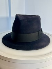 Beaver Brand Fedora Black w/ Black Band 100 Fur Felt - 7 1/4 W/plastic Cover
