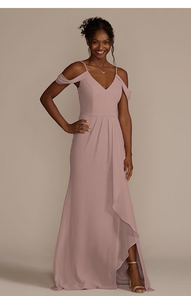 david's bridal off the shoulder bridesmaid dress David's Bridal Cascading Off-the Shoulder Bridesmaids Dress Size 14