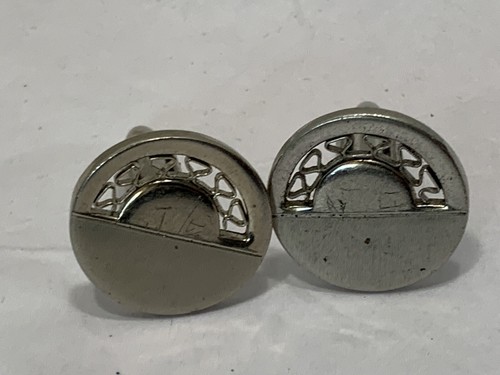 Vtg 60s Mid Century Mod Cufflinks Silver tone Sun rising 1”round Filigree Detail