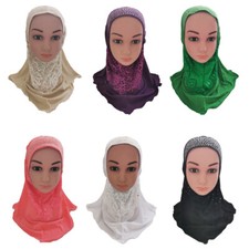 Muslim Kids Girls Hijab Glitter Caps Islamic Wrap Shawls Amira Scarf Headwear