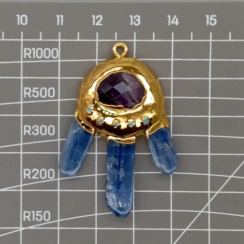 Natural Blue Kyanite Amazonite Gold Electroplated Pendant for jewelry making - Picture 9 of 9
