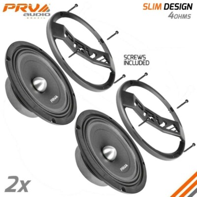 2x PRV Audio 8'' Shallow Midrange Speakers 8MR400B-4 SLIM 4Ω 800W + 8GRILL-POLY