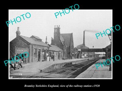 OLD POSTCARD SIZE PHOTO BRAMLEY YORKSHIRE ENGLAND THE RAILROAD STATION c1920