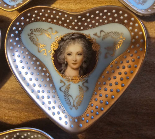 Ardalt Lenwile Porcelain Heart Trinket Dish w/ Gilding Blue Vintage Set of 6 - Picture 7 of 13