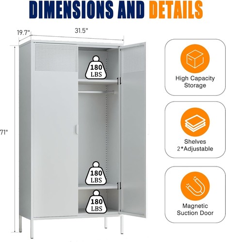 Cofar 71''H Metal Armoire Wardrobe Closet Cabinet,Suitable for Home,Office,Gym - Picture 3 of 18