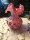Fenton Cranberry Opalescent Cased Coin Dot Spot Ruffled Vase 7 Inch