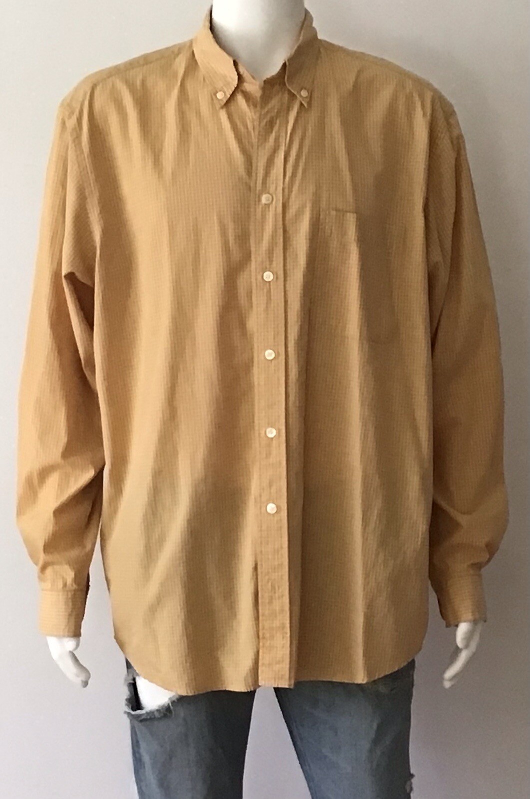 EDDIE BAUER Gold Small Check Pattern Button Down … - image 1