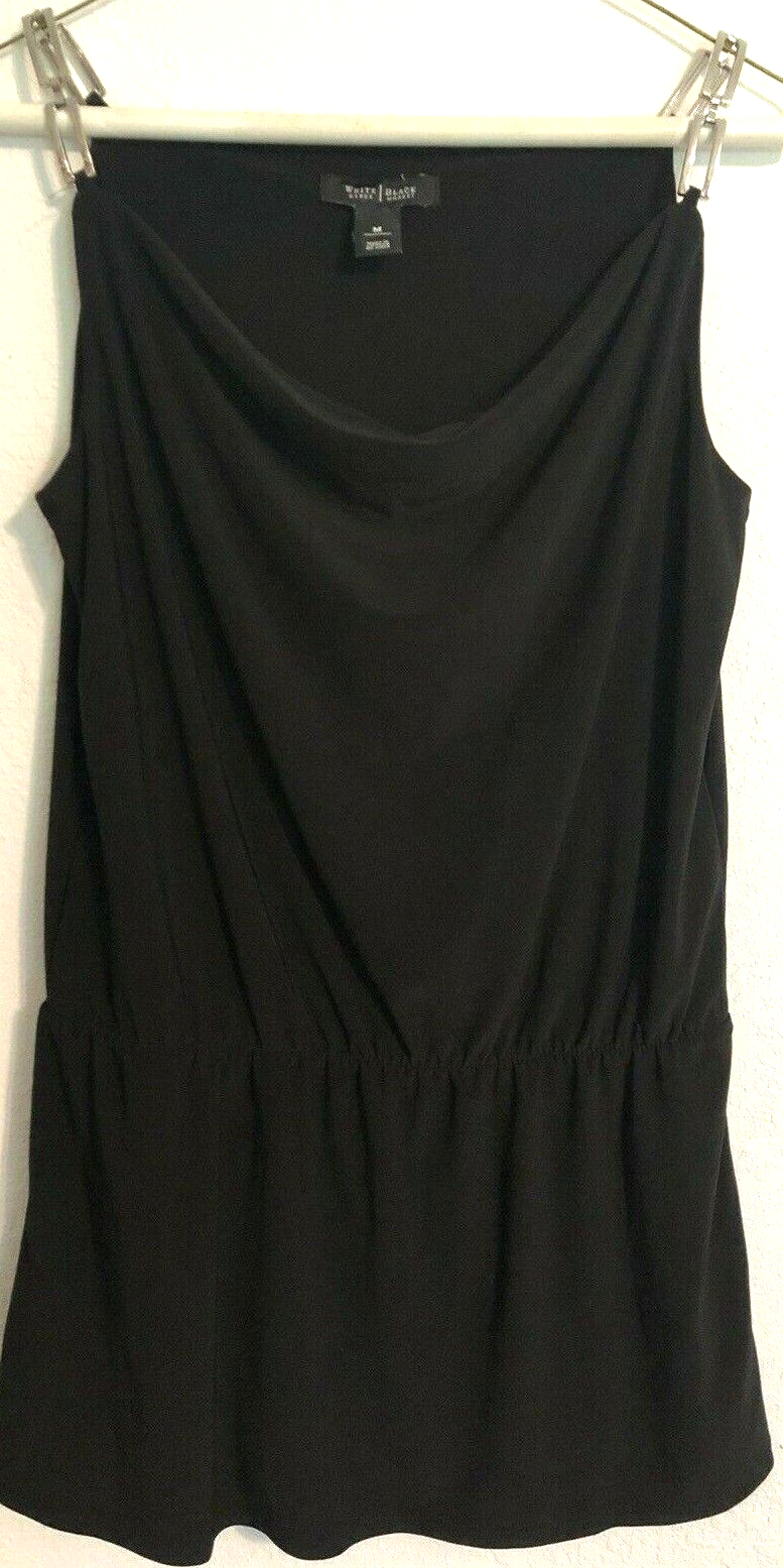 Black & White Drop Neck Dress with Silver Chain Strap - Women's Medium by White House Black Market-image
