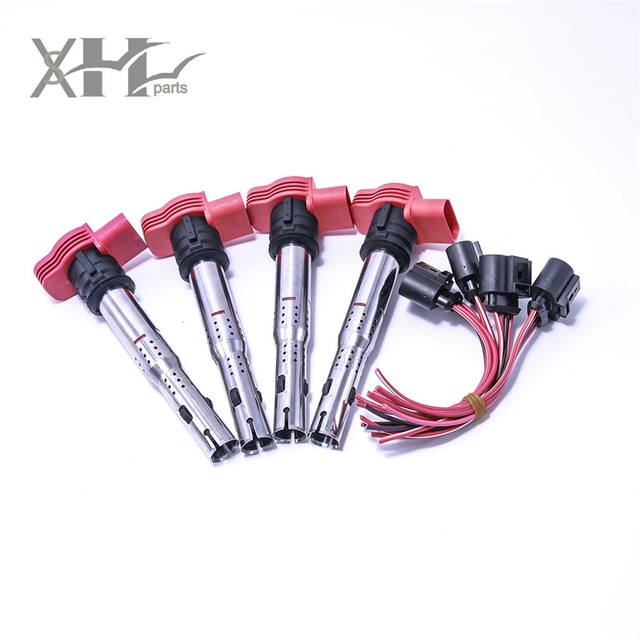 4Sets of Connector Plug&Ignition Coil For AUDI A4 S4 Q5 R8 VW Touareg