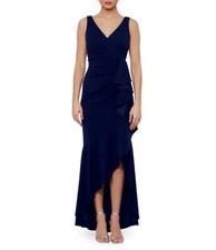 Betsy  Adam Navy Blue Ruched Ruffle Column Gown Size 12 199