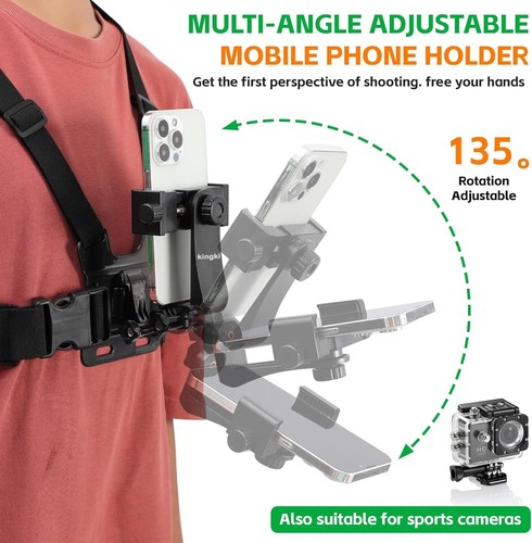 KINGKI Mobile Phone Chest Strap Harness Mount Head Strap Holder Kit for Pov/Vlog - 第 5/8 張圖片