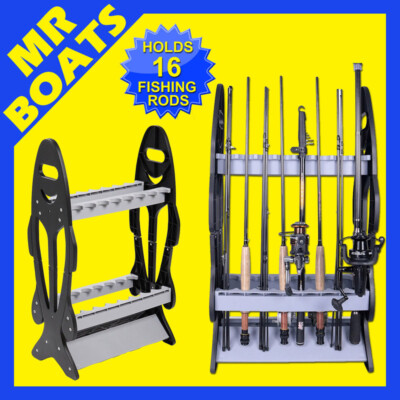 FISHING ROD HOLDER RACK Holds 16 Fish Rods Storage Stand